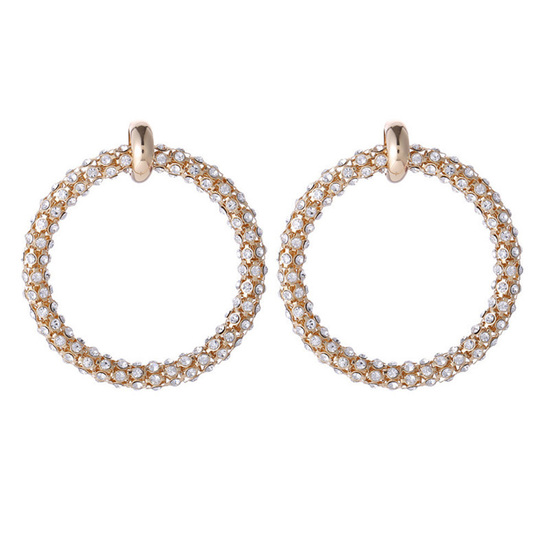 Large Chunky Diamante Hoop Earrings in Gold Tone