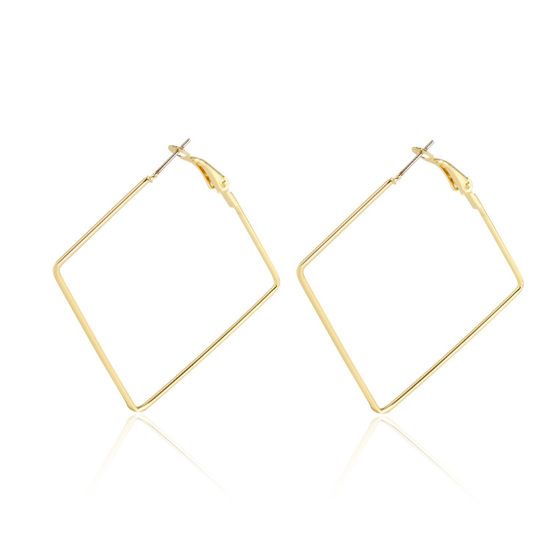 Gold Tone Geometric Style Square Hoop Earrings 