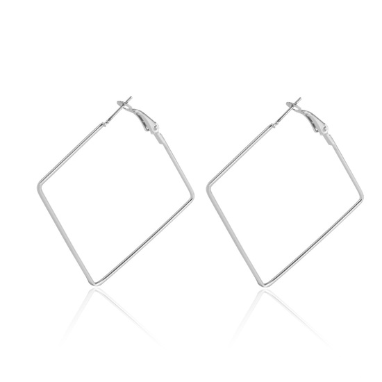 Silver Tone Geometric Style Square Hoop Earrings