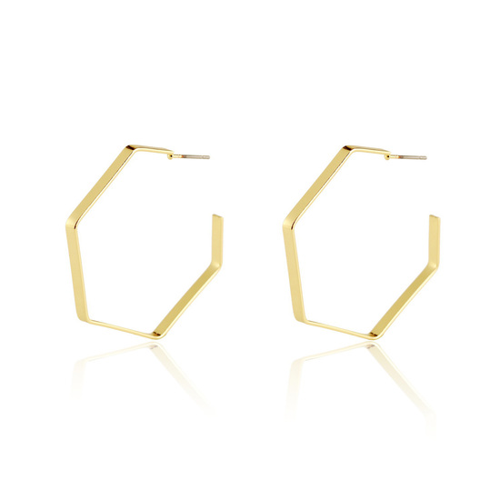 Gold Tone Geometric Style Hexagon Hoop Earrings