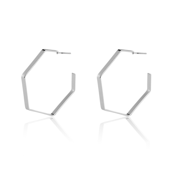 Silver Tone Geometric Style Hexagon Hoop Earrings