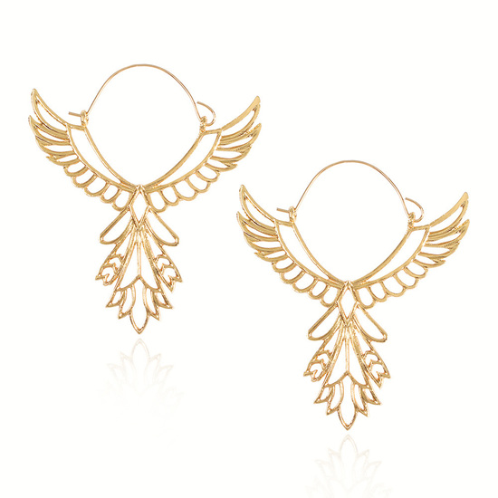 Bohemian Style Bird Wing Hoop Earrings in Gold Tone