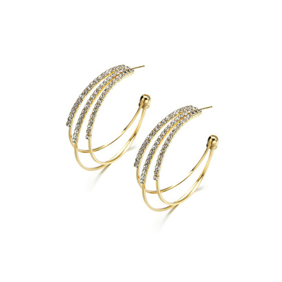 Gold Tone Triple Diamante Hoop Earrings