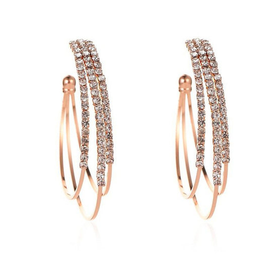 Rose Gold Tone Triple Diamante Hoop Earrings