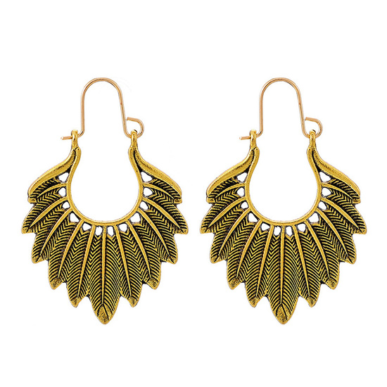 Bohemian Feather Hoop Earrings in Vintage Gold...