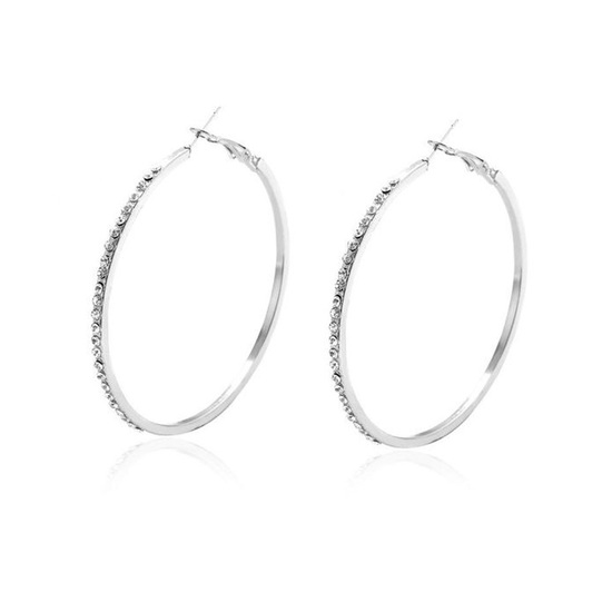 Big Crystal Hoop Earrings in Silver Tone