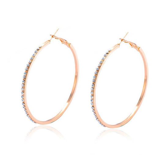 Big Crystal Hoop Earrings in Rose Gold Tone