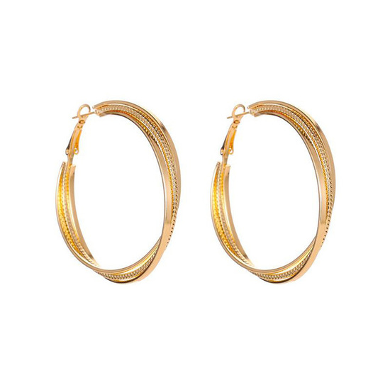 Big Gentle Twisted and Textured Hoop Earrings in Gold Tone
