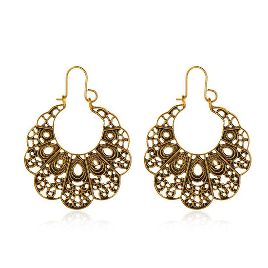 Bohemian Filigree Hoop Earrings in Vintage Gold Tone