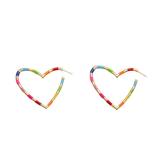 Rainbow Enamel Heart Hoop Earrings
