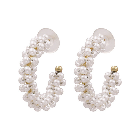 White Faux Pearl Cluster Chunky Hoop Earrings