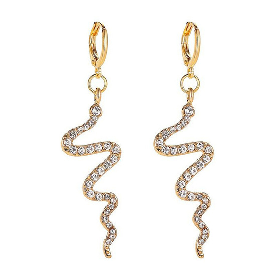 Diamante Snake Huggie Hoop Earrings in Gold Tone