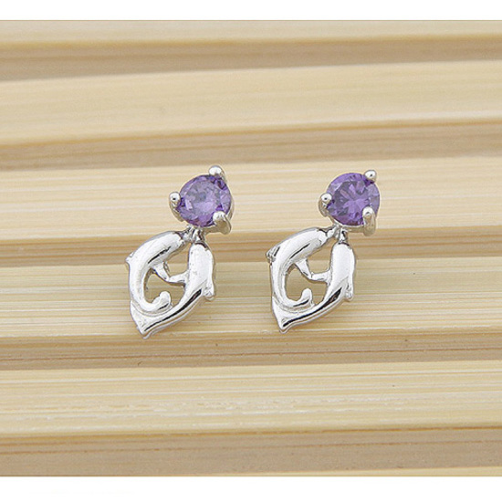 Exquisite fashion double dolphins with purple rhinestone ear studs
