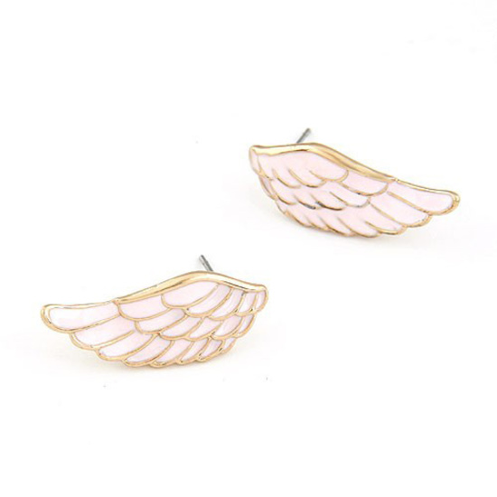 Pink exquisite enamel angel wing unique ear studs