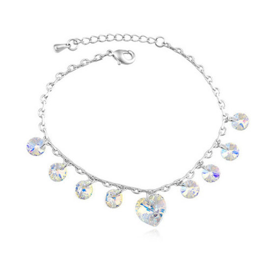 Platinum plated anklet with clear Swarovski Elements Crystal heart charm