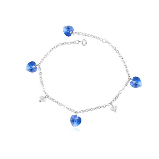 Gorgeous Blue Austrian Crystal heart charms gold-plated anklet