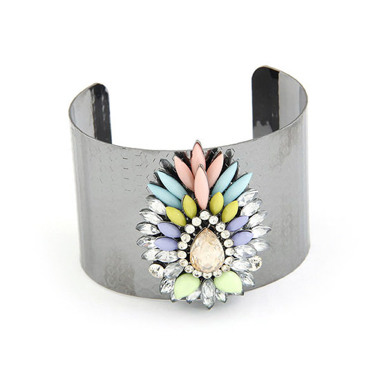 Metallic cuff bangle with luxurious rhinestone...