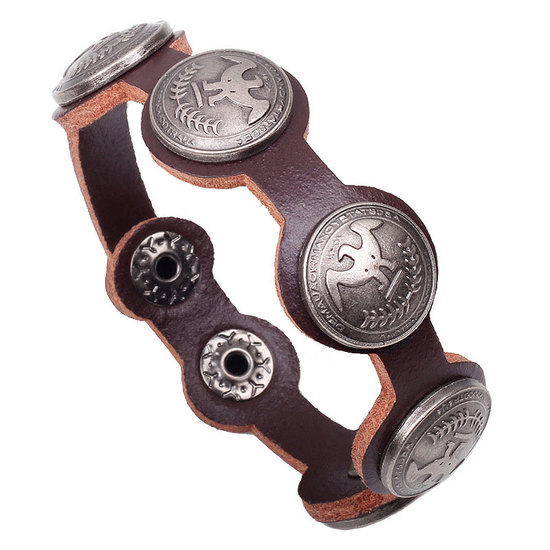 Brown leather with eagle button bracelet