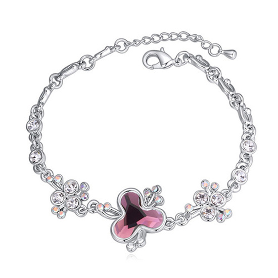 Purple Swarovski Elements Crystal ivy love charm platinum-plated bracelet
