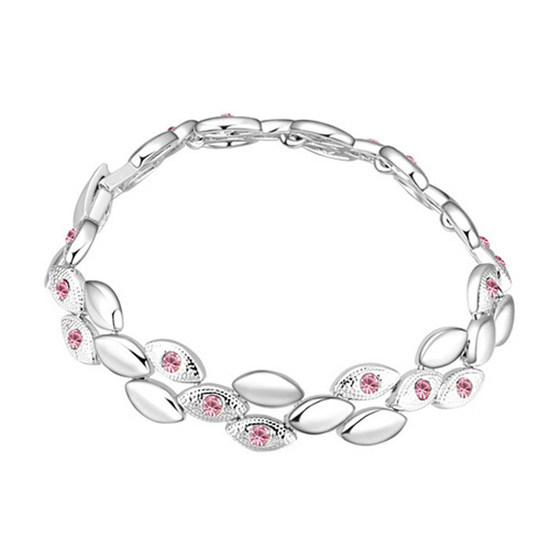 Pink Austrian Crystal ellipse gold-plated bracelet