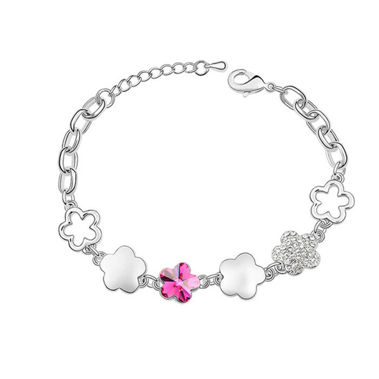 Pink Swarovski Elements Crystal flower charm gold-plated bracelet