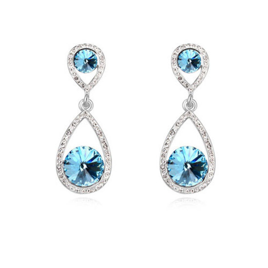 White gold-plated teardrop with blue Swarovski Elements Crystal drop stud earrings FREE Gift Box