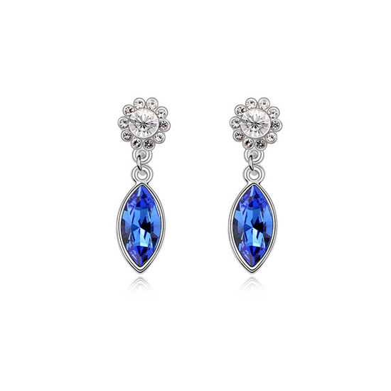 White gold-plated teardrop with blue Swarovski Elements Crystal flower stud drop earrings FREE Gift Box