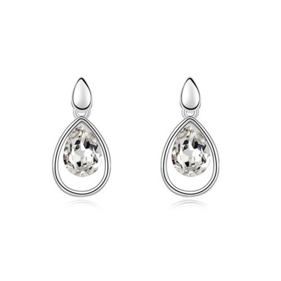 White gold-plated with clear Swarovski Elements Crystal teardrop stud earrings Free Gift Box