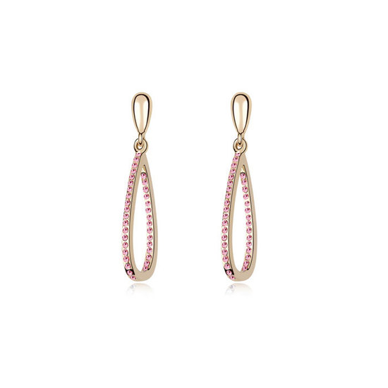 Gold-plated teardrop stud earrings with pink Swarovski Elements Crystal Free Gift Box