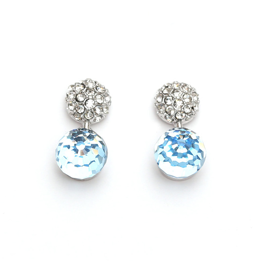 Blue Austrian Crystal Swarovski Elements white gold-plated round stud drop earrings