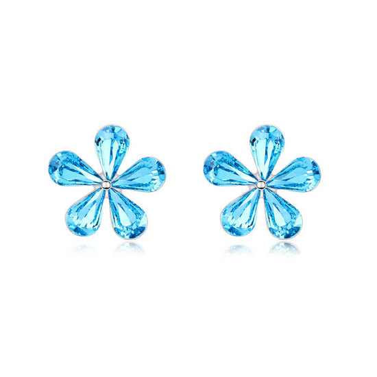 Blue Swarovski Elements Crystal flower gold-plated stud earrings