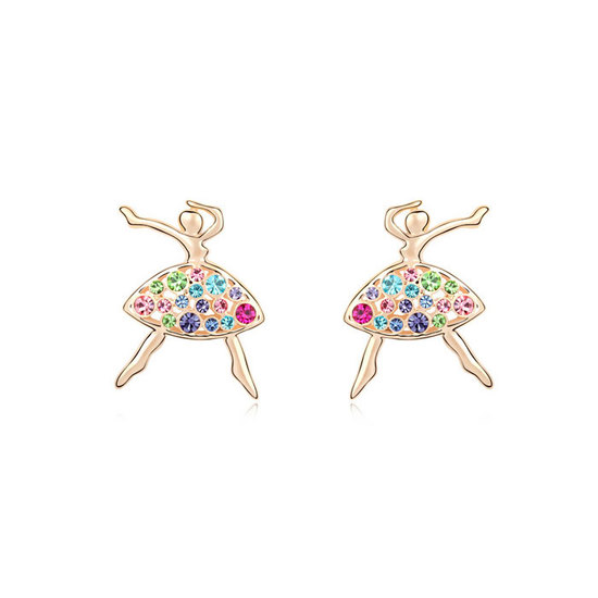 Gold-plated ballerina with multicoloured Swarovski Elements Crystal stud earrings