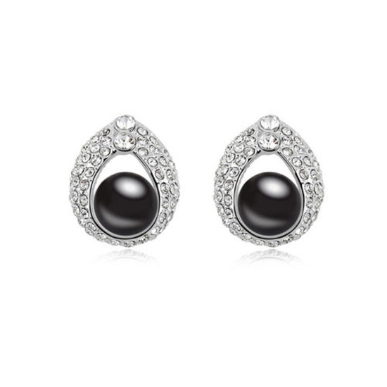 Black Swarovski Elements Pearl with crystal teardrop gold-plated stud earrings