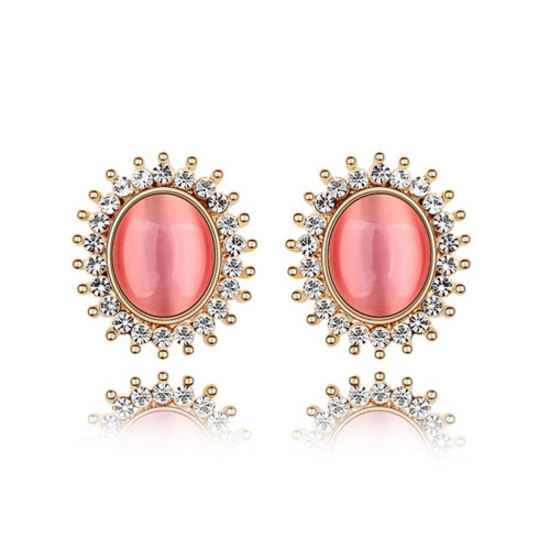 Elegant gold-plated light pink cat eye stud earrings