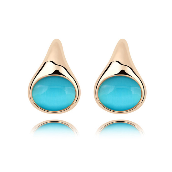 Sky blue opal gold-plated stud earrings