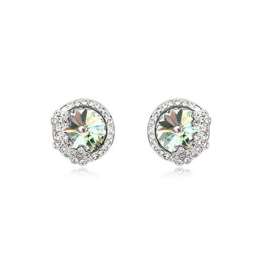 Gold-plated fragrant flower with round olive green Swarovski Elements Crystal stud earrings