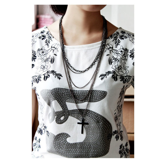 Multilayer chain necklace with cross pendant