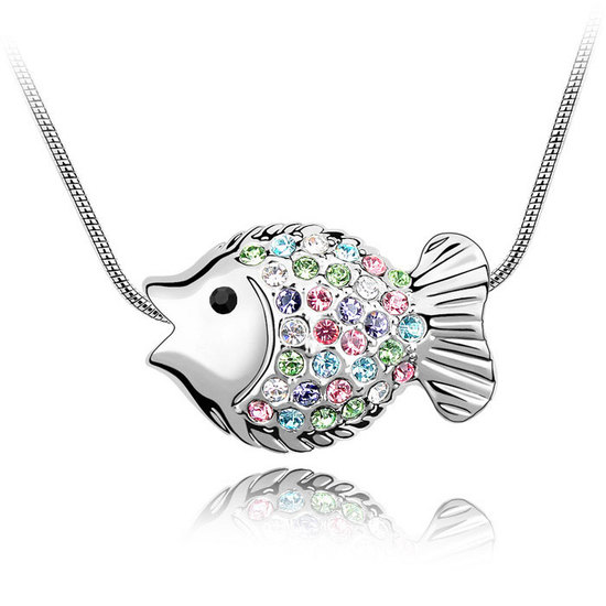 Gold-plated necklace with colorful Swarovski Elements Crystal fish pendant