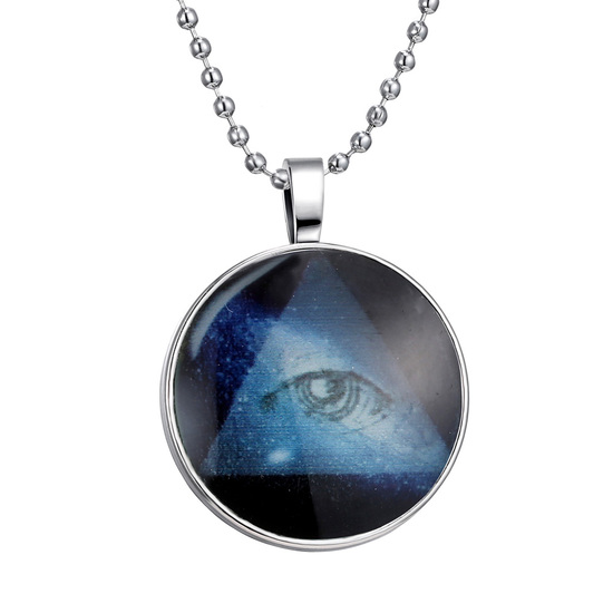 Blue eye and triangle round pendant ball chain necklace