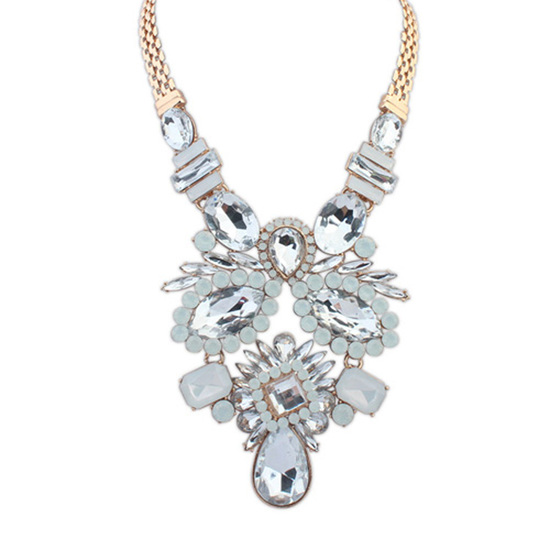 White multi shaped faceted crystal statement necklace
