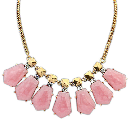 Pink pentagon statement necklace with rhinestone