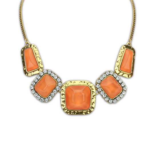 Exquisite orange square adorned with rhinestone...