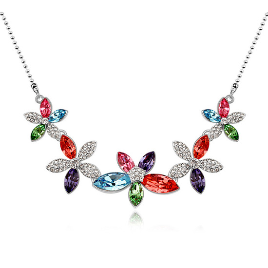 Colourful Swarovski Elements Crystal flowers gold-plated necklace
