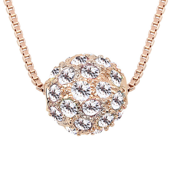 White Austrian Crystals Ball with rose gold-plated pendant necklace