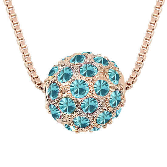 Blue Austrian Crystals Ball with rose gold-plated pendant necklace