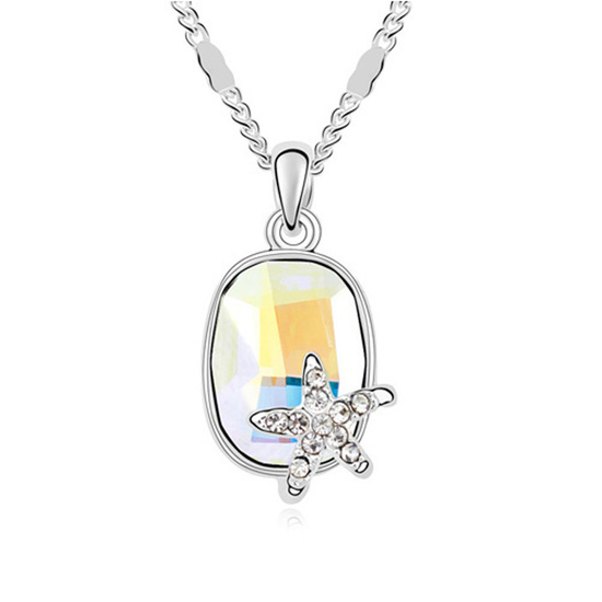 White AB Colour Austrian Crystal faceted oval with CZ star gold-plated pendant necklace