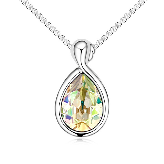 Glow green Austrian Crystal faceted teardrop gold-plated pendant necklace