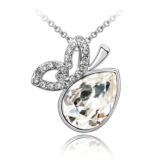 Lovely white Austrian Crystal with CZ butterfly gold-plated pendant necklace