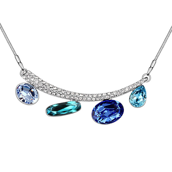 Blue multi Austrian Crystal shapes with CZ pave gold-plated statement necklace 