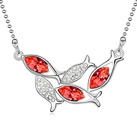 Red Austrian Crystals with CZ pave flock of fish...